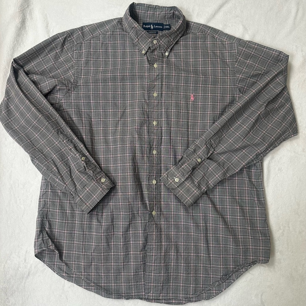 Ralph Lauren Men's Oxford Black and Pink Plaid Shirt Cotton Size XXL